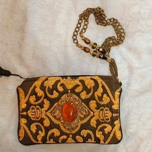 Maya Resin Tapestry Evening shoulder purse with chain.